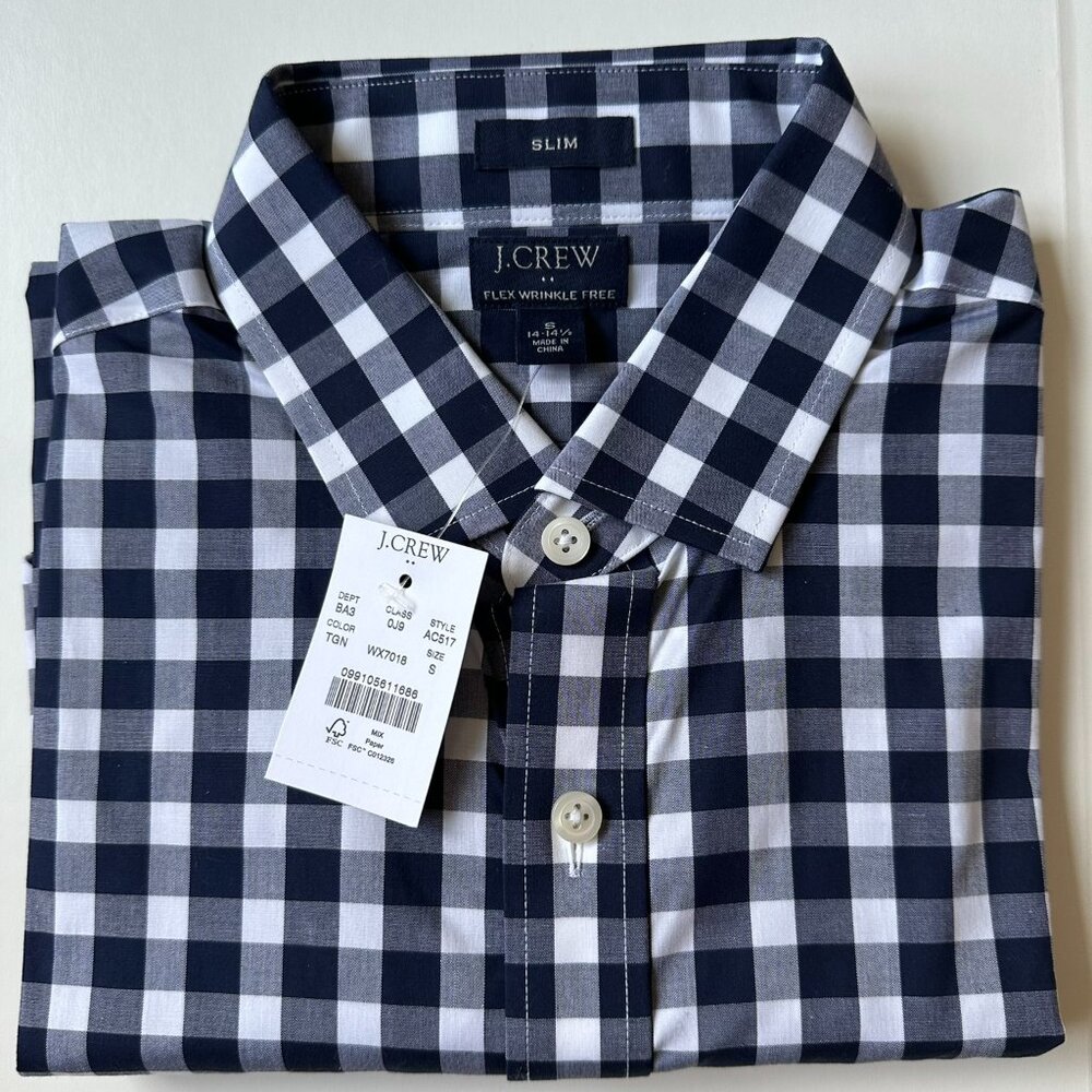 J. Crew Flex Wrinkle Free Slim – Small 14-14 ½ (NWT) Checkered